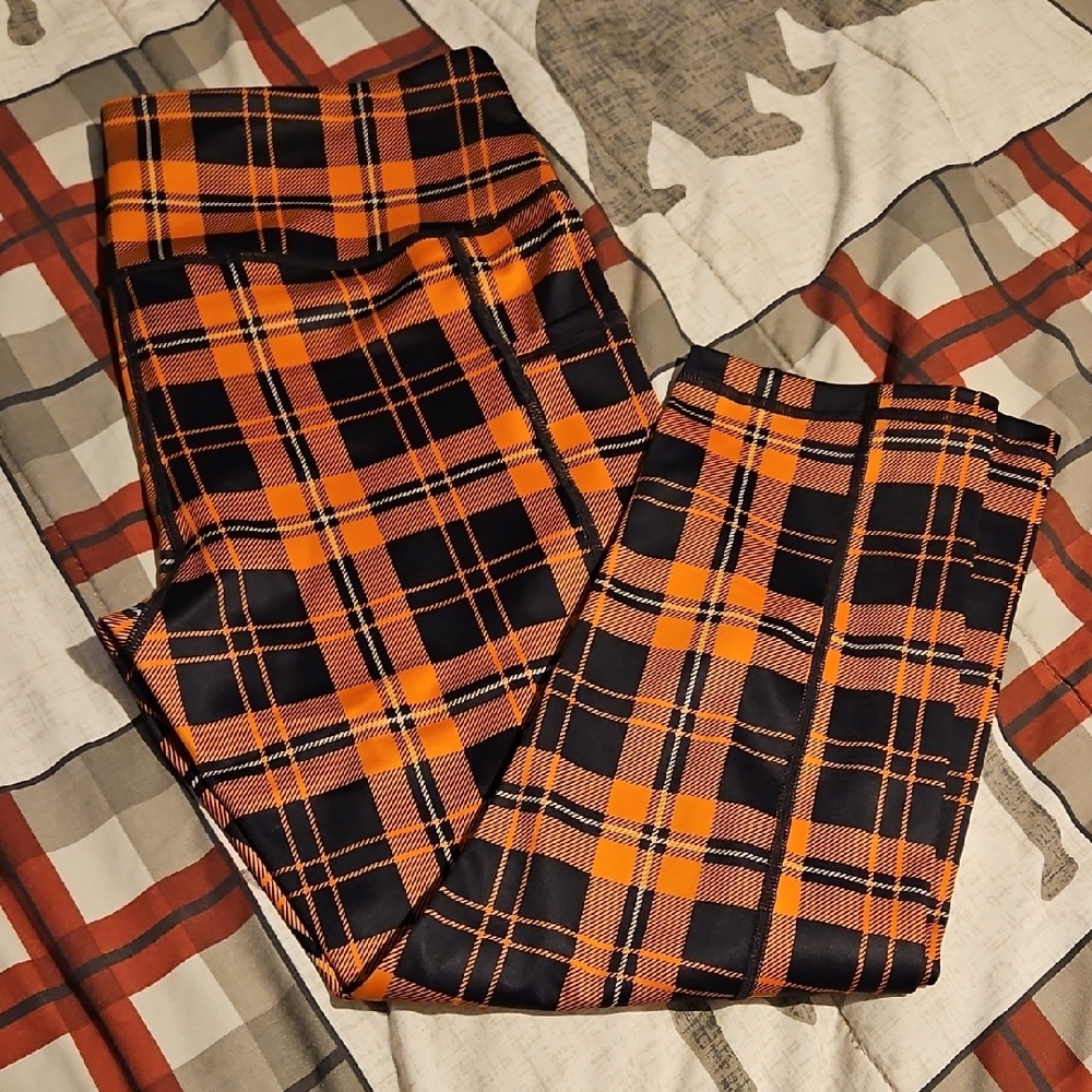 Constantly Varied Gear Orange and Black Plaid Capri Leggings